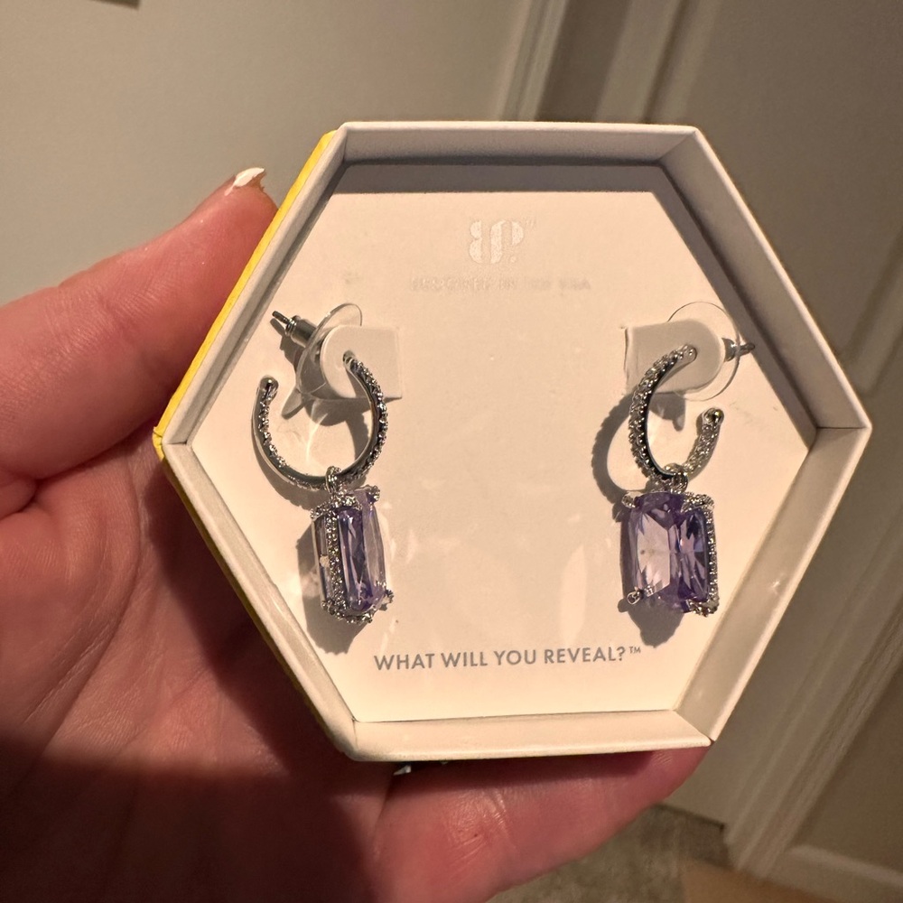 Modern Silver and Purple Crescent Earrings